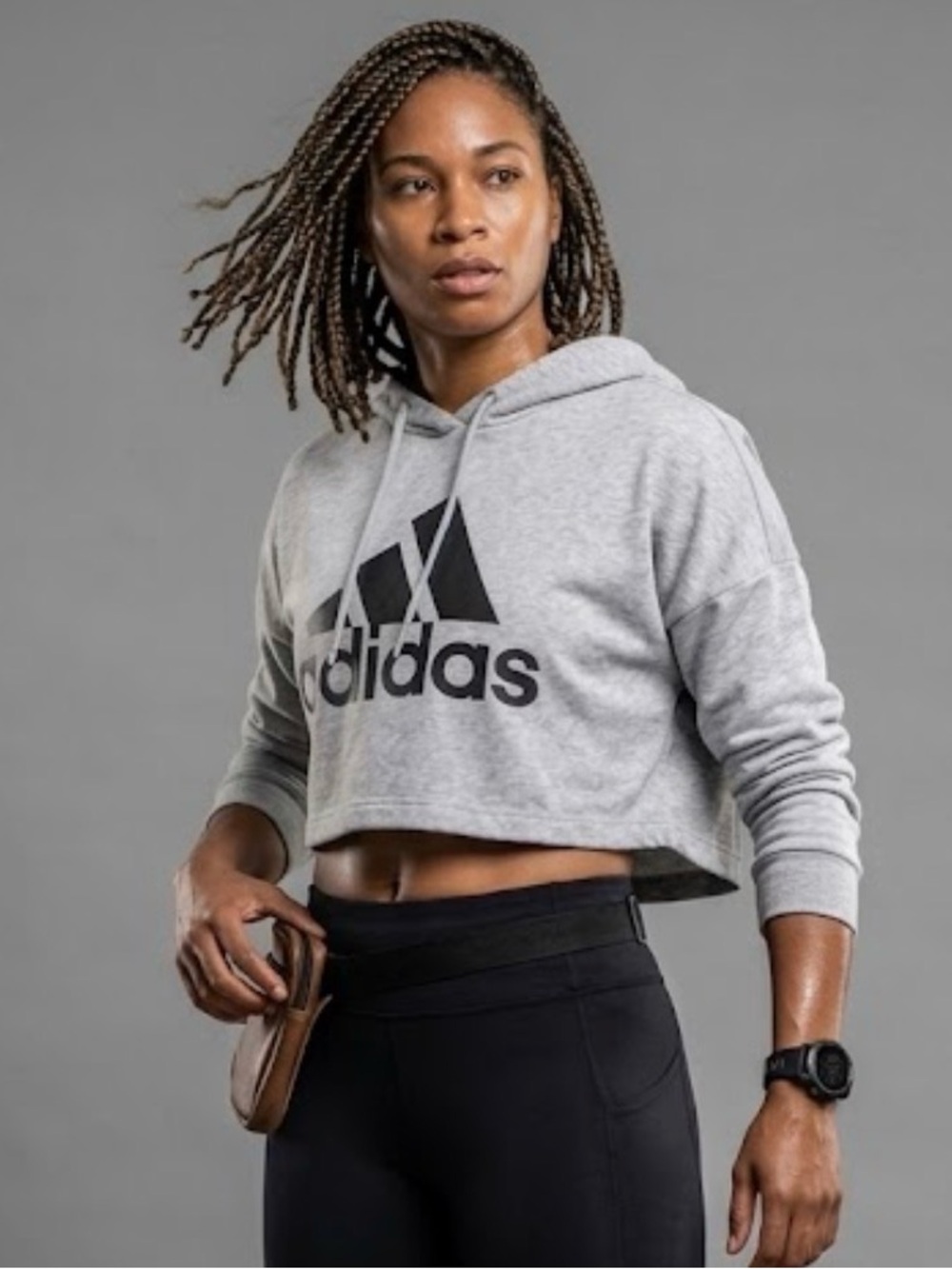Adidas Women's Gray Cropped Hoodie